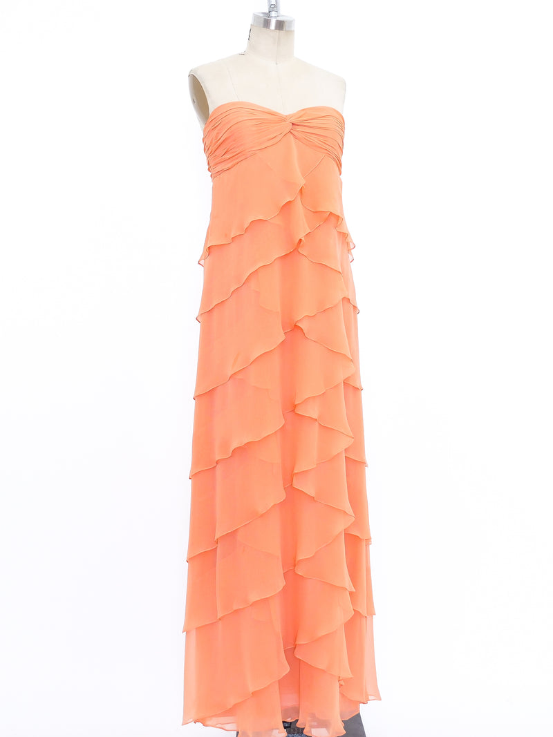 Tiered Peach Silk Chiffon Strapless Dress Dress arcadeshops.com