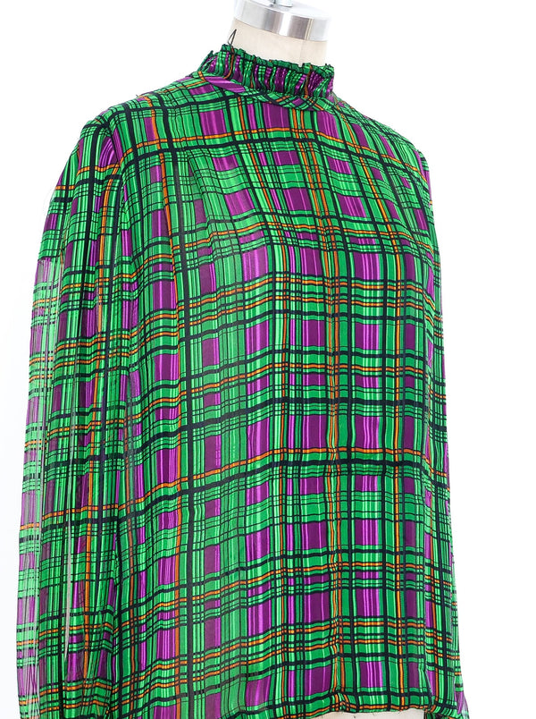 Emerald Plaid Silk Blouse Top arcadeshops.com