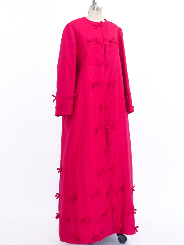 Fuchsia Thai Silk Bow Embellished Maxi Coat Jacket arcadeshops.com