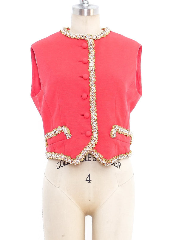 Malcolm Starr Embellished Trim Coral Vest Jacket arcadeshops.com