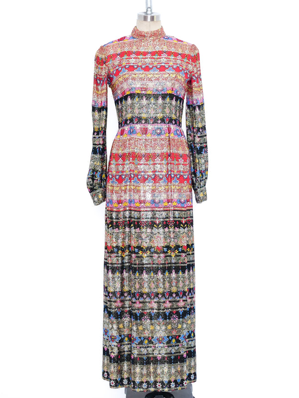 Malcolm Starr Metallic Stripe Printed Maxi Dress Dress arcadeshops.com