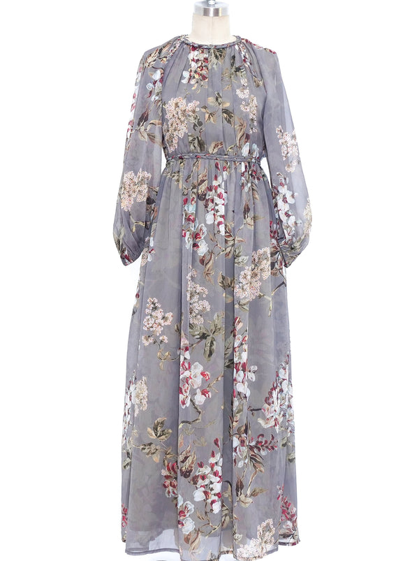 Floral Printed Grey Silk Dress Dress arcadeshops.com