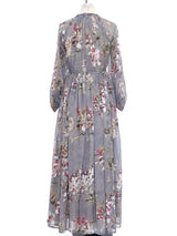 Floral Printed Grey Silk Dress Dress arcadeshops.com