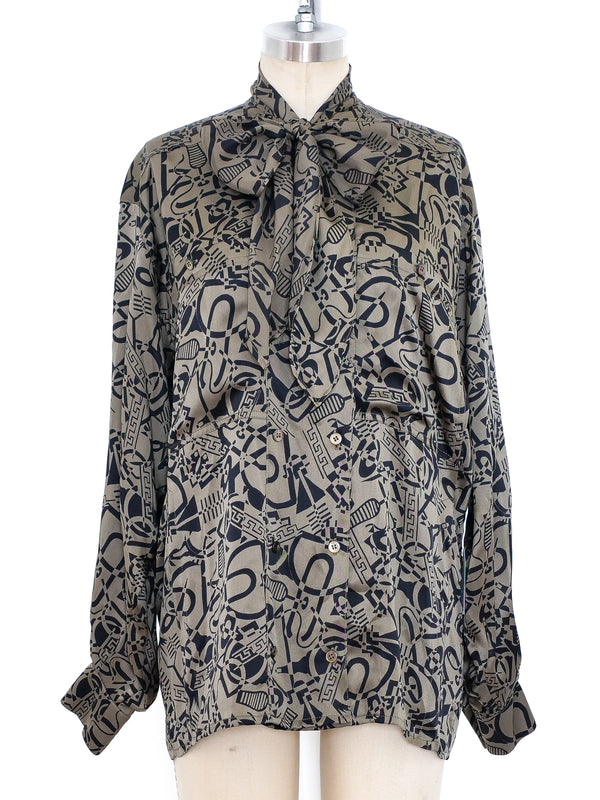 Escada Printed Olive Silk Blouse Top arcadeshops.com