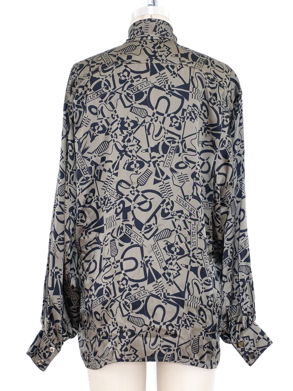Escada Printed Olive Silk Blouse Top arcadeshops.com