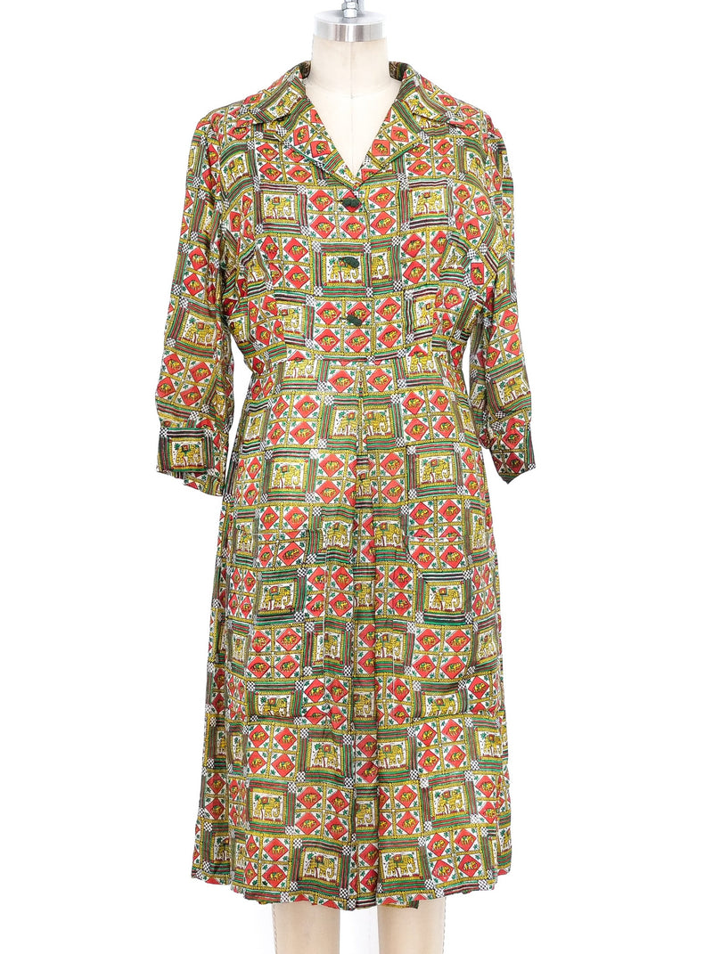 Elephant Block Printed Silk Shirt Dress Dress arcadeshops.com