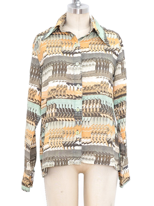 Photographic Beach Print Button Down Top arcadeshops.com