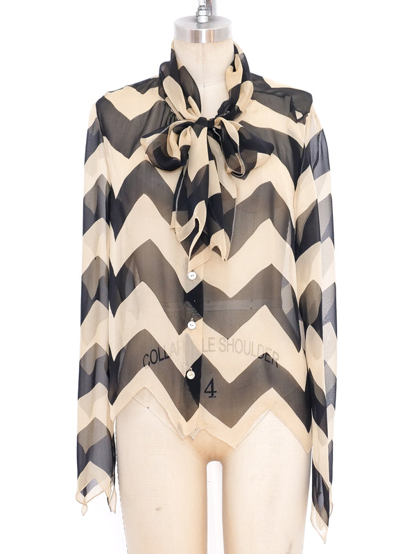 Chanel Chevron Printed Silk Chiffon Top Top arcadeshops.com
