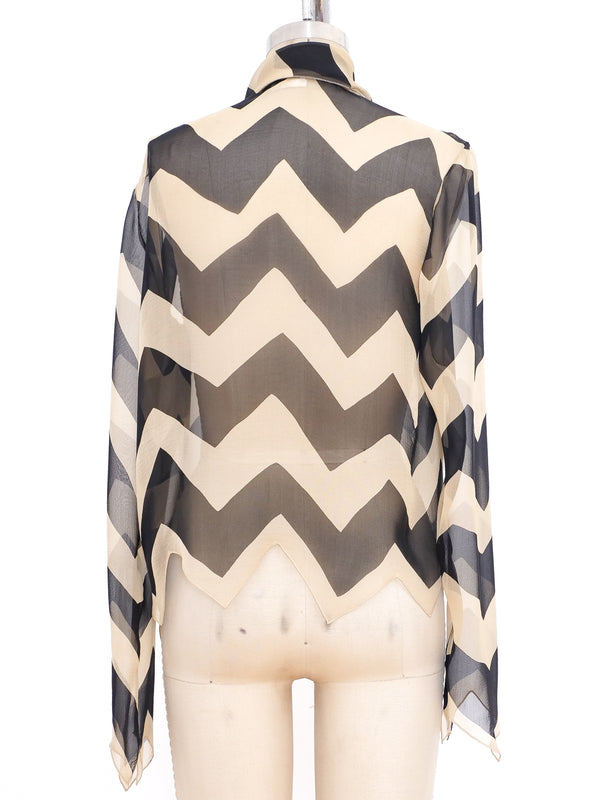 Chanel Chevron Printed Silk Chiffon Top Top arcadeshops.com