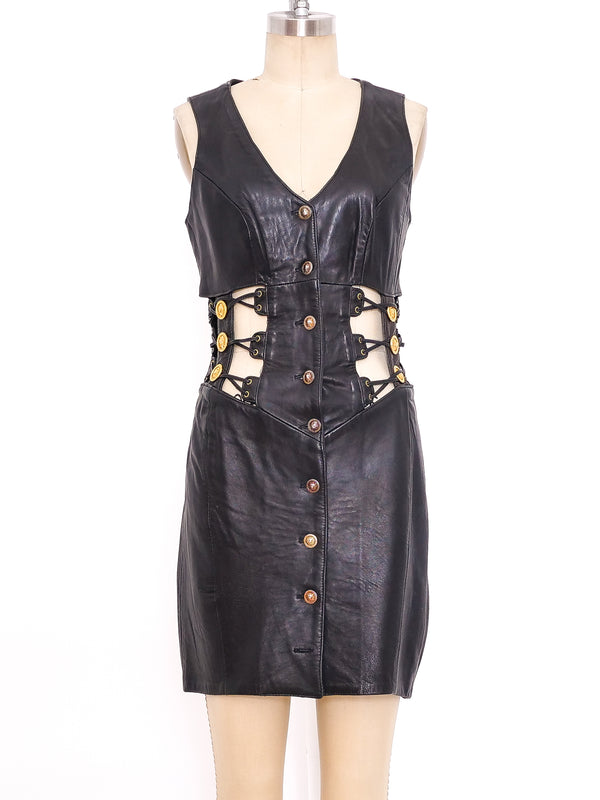 Open Midriff Buckled Leather Mini Dress Dress arcadeshops.com