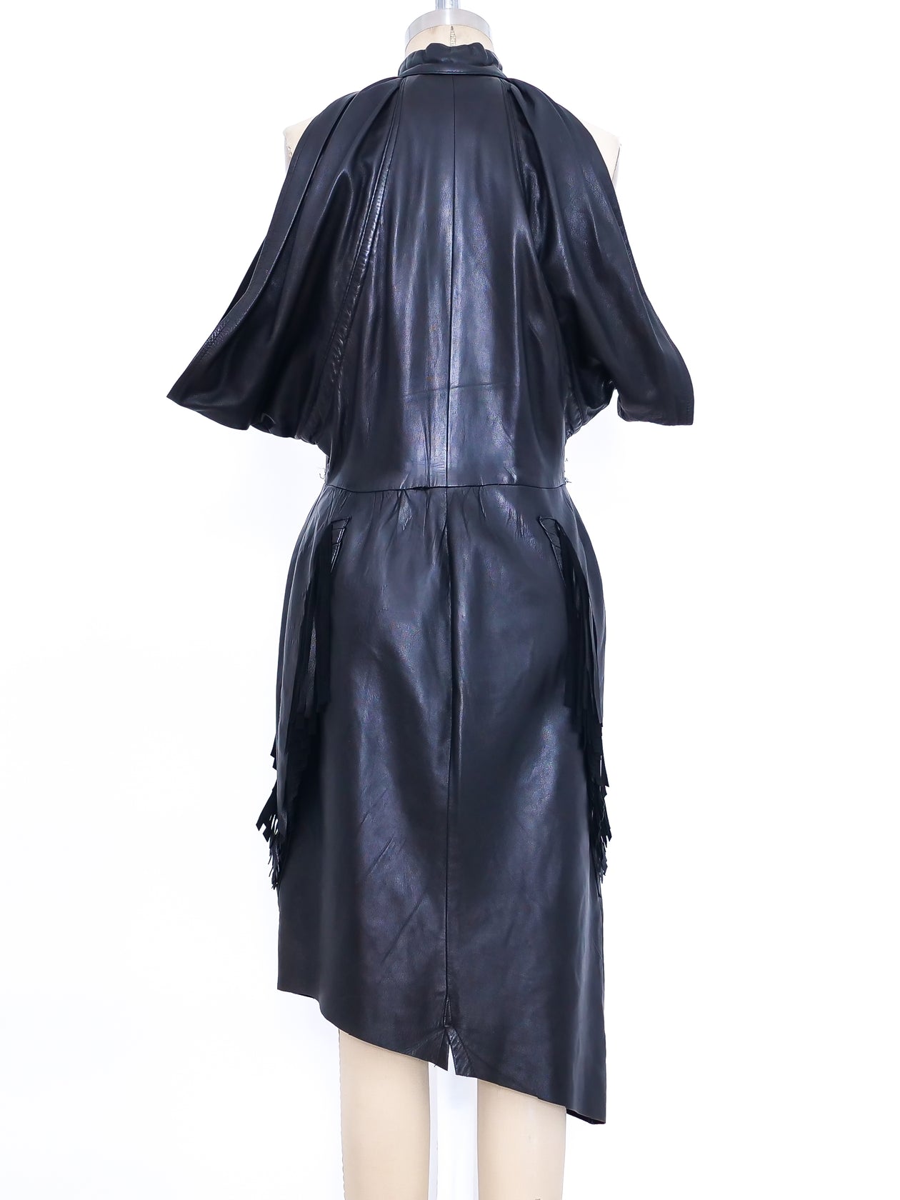 Thierry Mugler Fringed Batwing Leather Dress