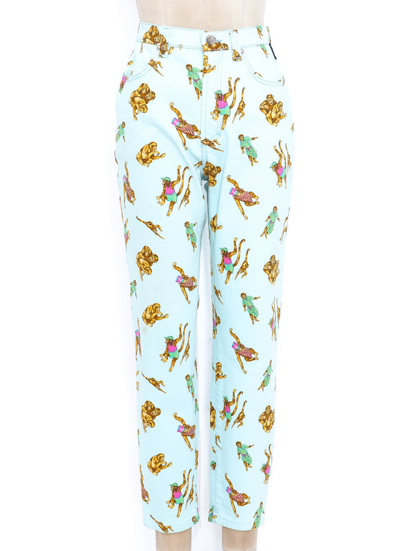 Gianni Versace Monkey Print Jeans Bottom arcadeshops.com