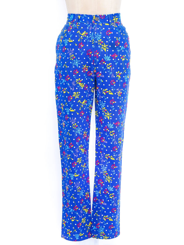 Gianni Versace Cobalt Floral Printed Jeans Bottom arcadeshops.com