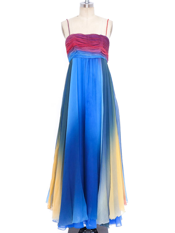 Ruben Panis Rainbow Ombre Silk Chiffon Gown Dress arcadeshops.com