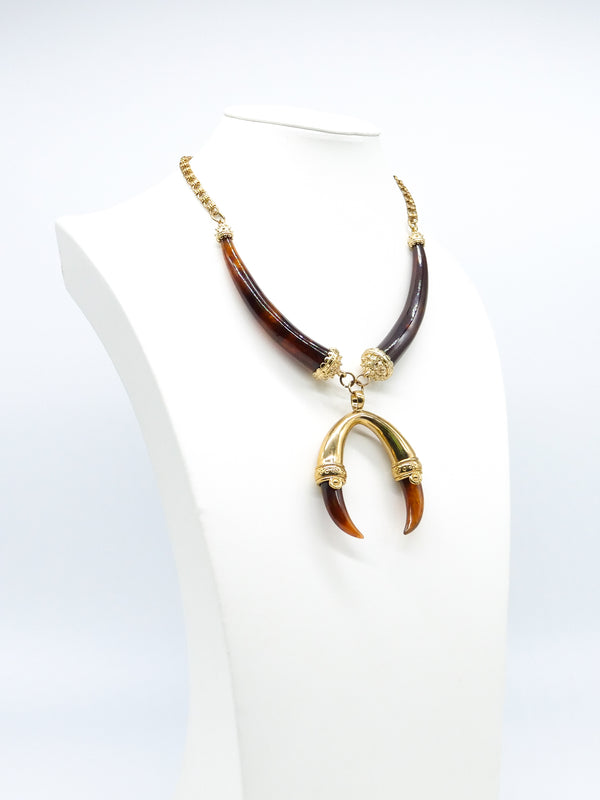 Kenneth Jay Lane Tortoise Tusk Pendant Necklace Accessory arcadeshops.com