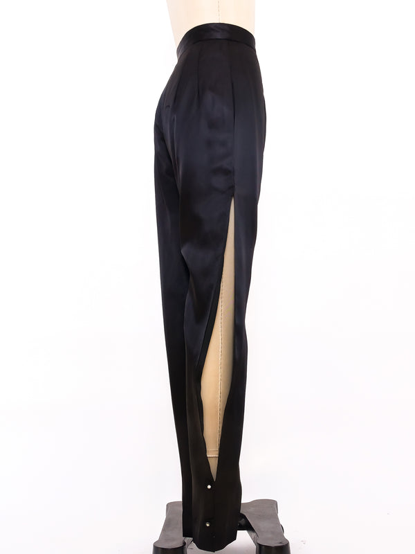 Black Satin Split Leg Pants Bottom arcadeshops.com