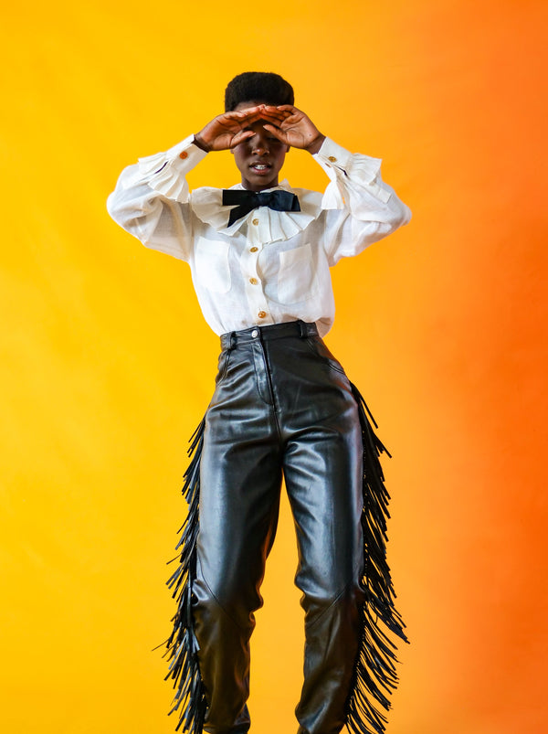 Fringe Trimmed Leather Pants Bottom arcadeshops.com