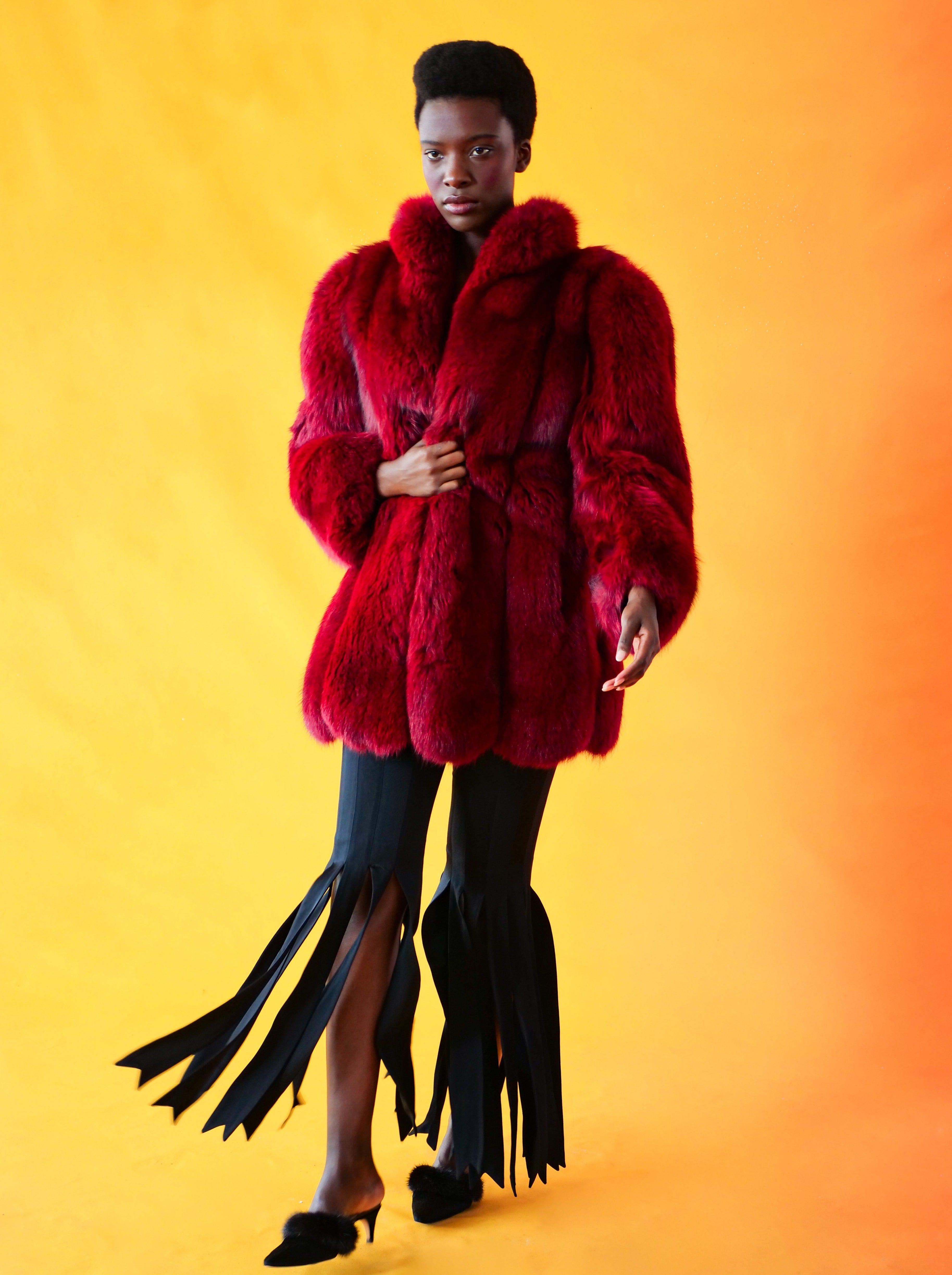 Big red 2024 fur coat