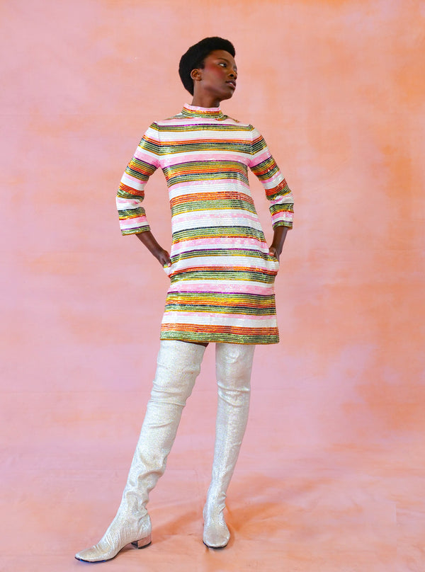 Sequin Striped Mod Dress Dress arcadeshops.com
