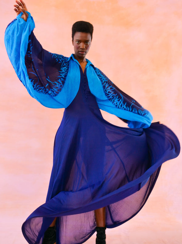 Cerulean Printed Batwing Jersey Gown Dress arcadeshops.com