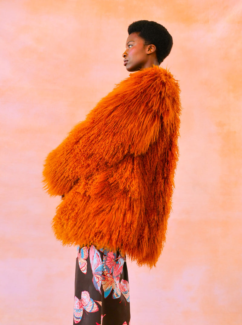 1994 Yves Saint Laurent Orange Mongolian Fur Coat Outerwear arcadeshops.com