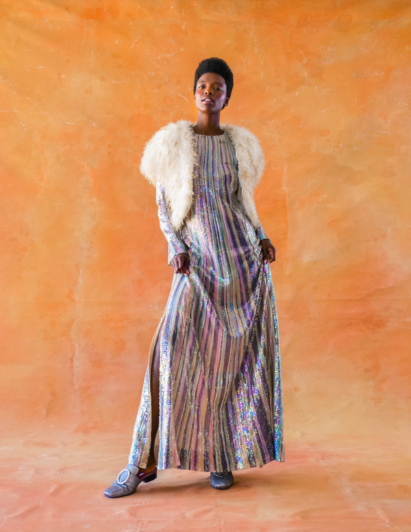 Tinsel Embellished Sleeveless Marabou Jacket Jacket arcadeshops.com