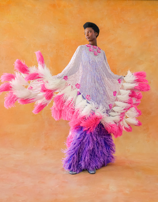 Feather Trimmed Chiffon Poncho Jacket arcadeshops.com