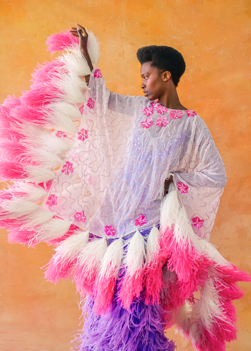 Feather Trimmed Chiffon Poncho Jacket arcadeshops.com