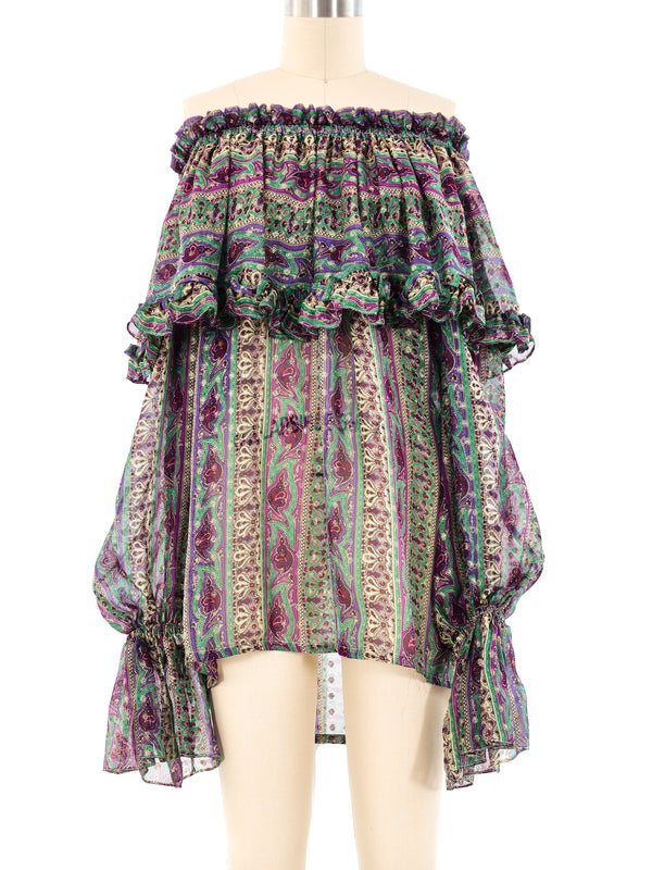 Yves Saint Laurent Purple Paisley Silk Peasant Blouse Top arcadeshops.com