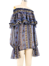 Yves Saint Laurent Blue Paisley Silk Peasant Blouse Top arcadeshops.com