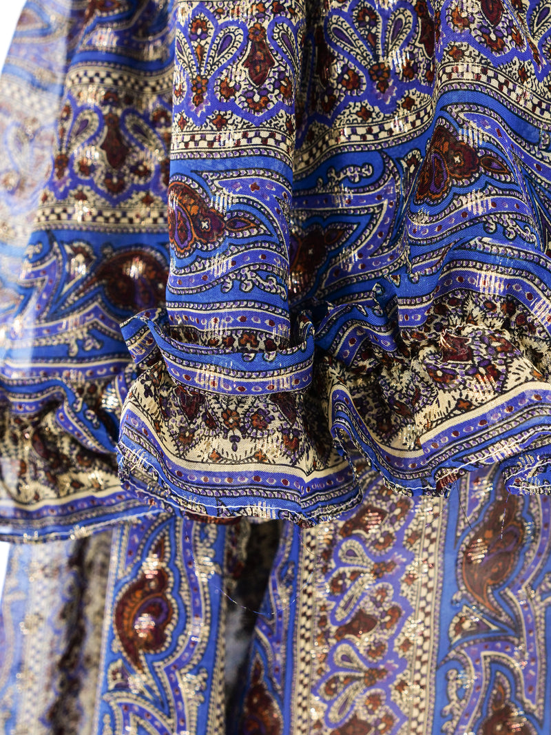 Yves Saint Laurent Blue Paisley Silk Peasant Blouse Top arcadeshops.com
