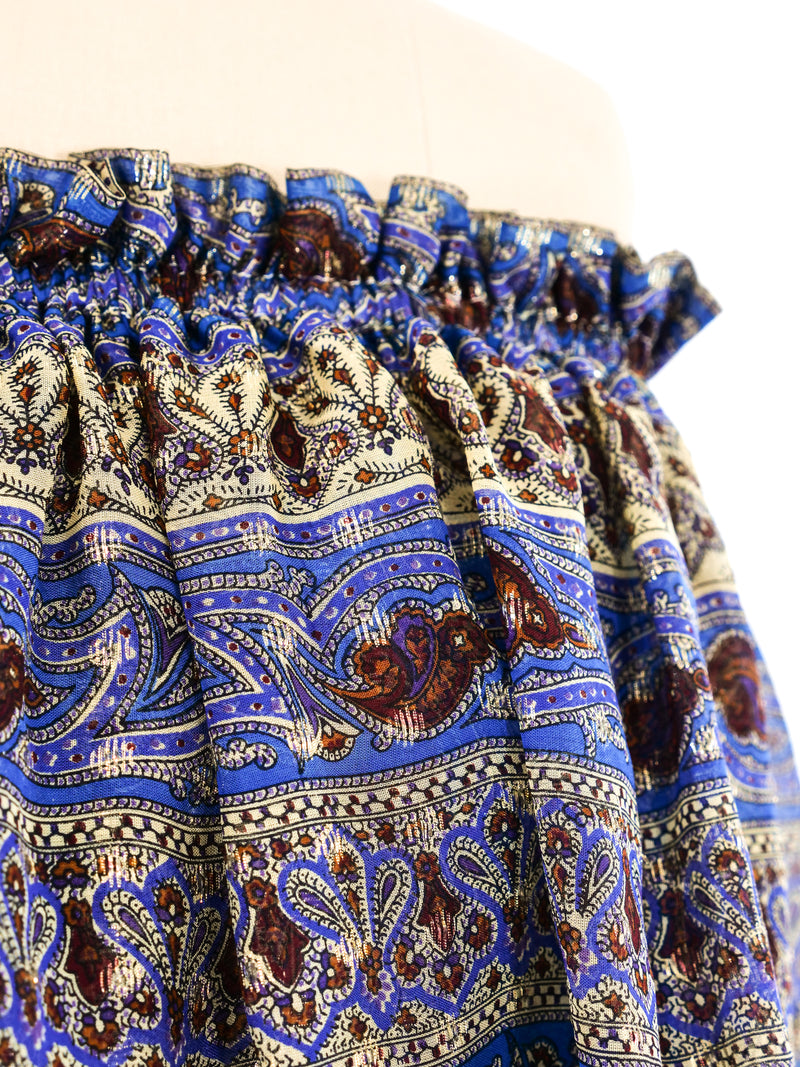 Yves Saint Laurent Blue Paisley Silk Peasant Blouse Top arcadeshops.com