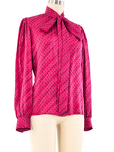 Yves Saint Laurent Polka Dot Fuchsia Silk Blouse Top arcadeshops.com
