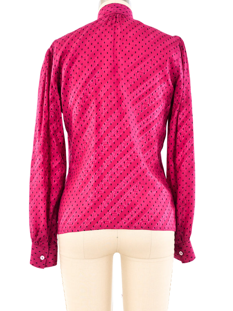 Yves Saint Laurent Polka Dot Fuchsia Silk Blouse Top arcadeshops.com
