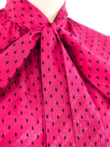 Yves Saint Laurent Polka Dot Fuchsia Silk Blouse Top arcadeshops.com