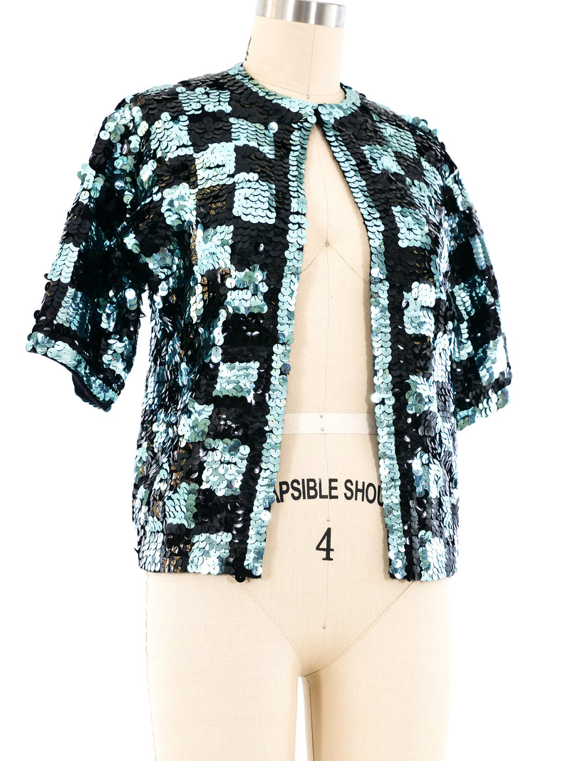 Checkered Sequin Crop Jacket Jacket arcadeshops.com