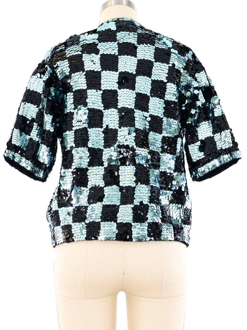 Checkered Sequin Crop Jacket Jacket arcadeshops.com