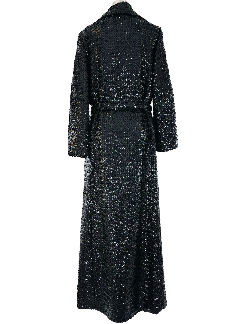 Sequin Embellished Belted Maxi Coat Outerwear arcadeshops.com