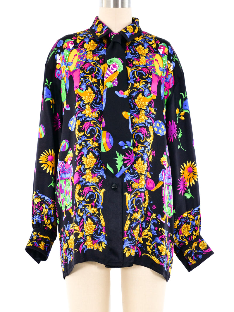 Escada Clown Printed Silk Necktie Blouse Top arcadeshops.com