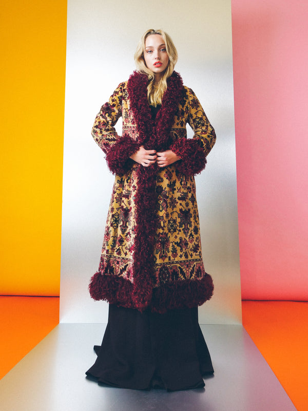 Anne Klein Fur Trimmed Tapestry Coat Outerwear arcadeshops.com