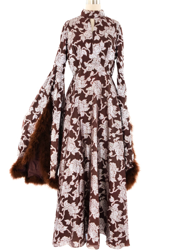 Marabou Feather Trimmed Brocade Gown Dress arcadeshops.com