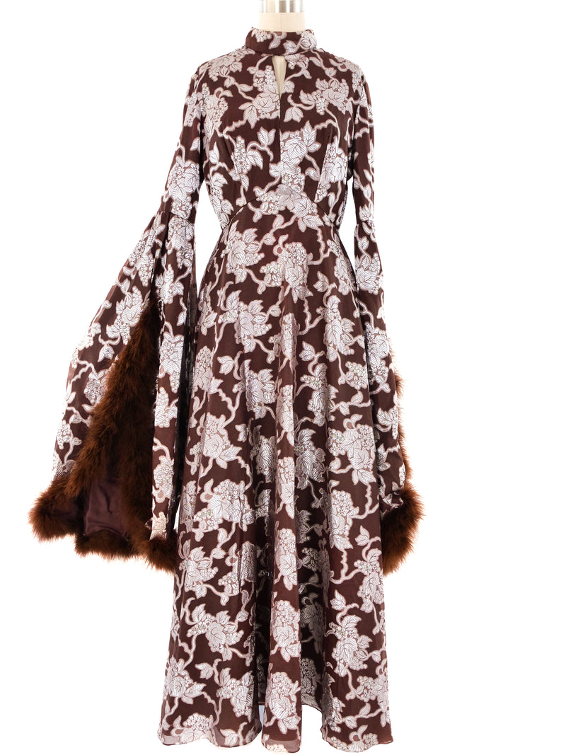 Marabou Feather Trimmed Brocade Gown Dress arcadeshops.com