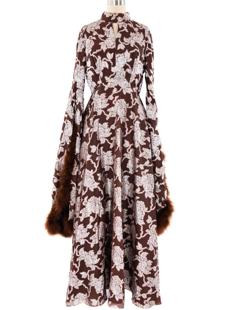 Marabou Feather Trimmed Brocade Gown Dress arcadeshops.com