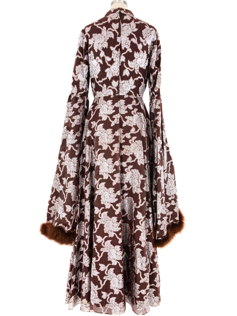 Marabou Feather Trimmed Brocade Gown Dress arcadeshops.com