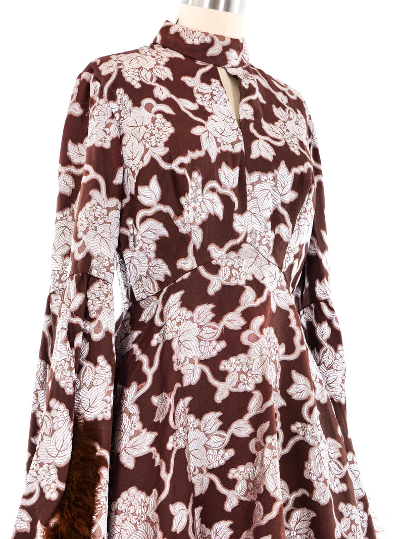 Marabou Feather Trimmed Brocade Gown Dress arcadeshops.com