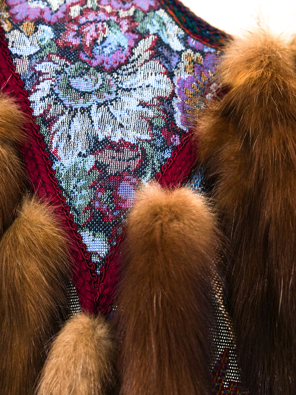Fur Tail Trimmed Tapestry Vest Jacket arcadeshops.com