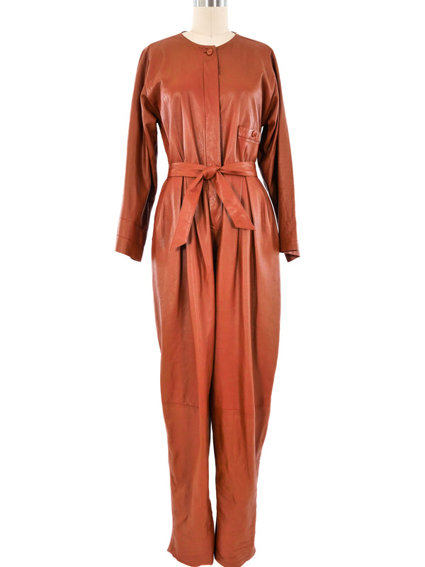 Cognac Leather Jumpsuit Jumpsuit arcadeshops.com