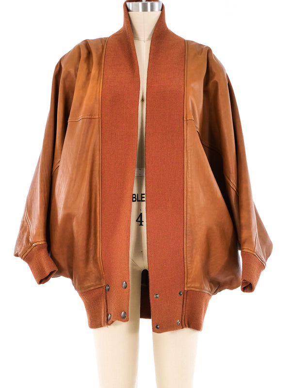 Fendi Cognac Leather Bomber Jacket Jacket arcadeshops.com