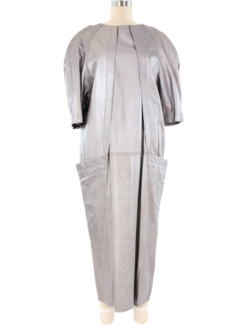 Metallic Silver Leather Maxi Dress Dress arcadeshops.com