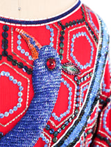 Peacock Motif Embellished Silk Dress Dress arcadeshops.com